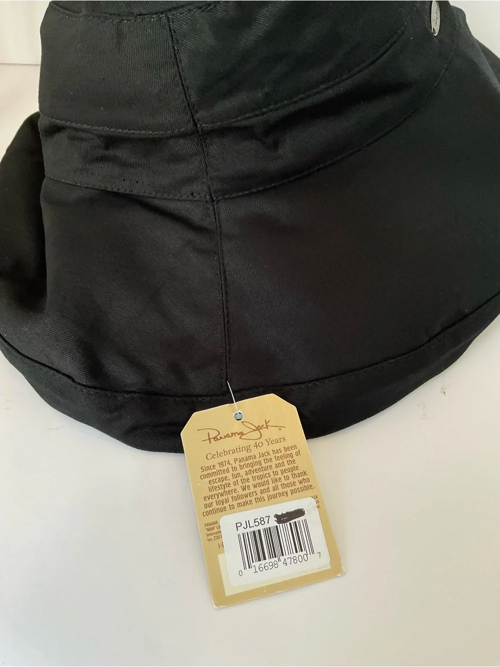 NWT Panama Jack Black Cotton Wide Brim Bucket Sun Hat